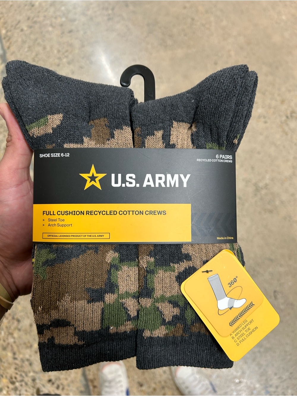 U.S. Army Camouflage Full Cushion Crew Socks - Black/Green/Brown
